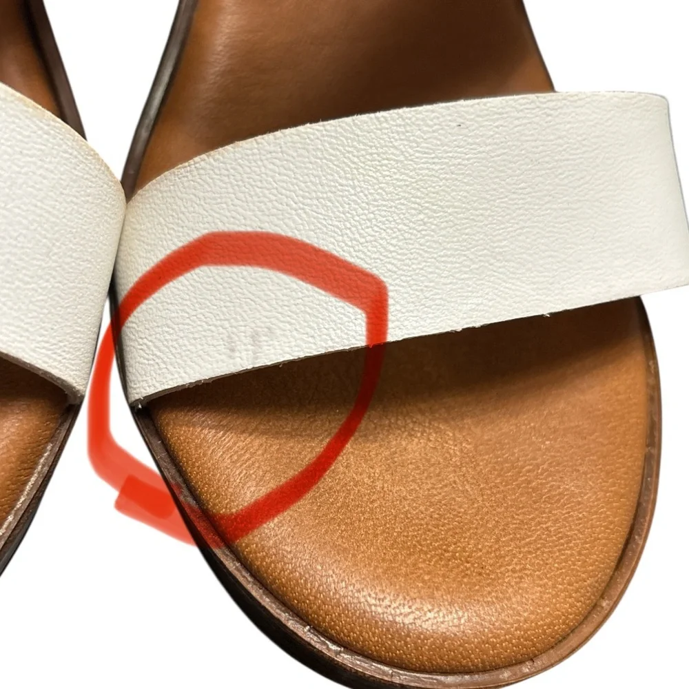 LOTTINI Women's White Leather Slip on Sandals,made in Italy